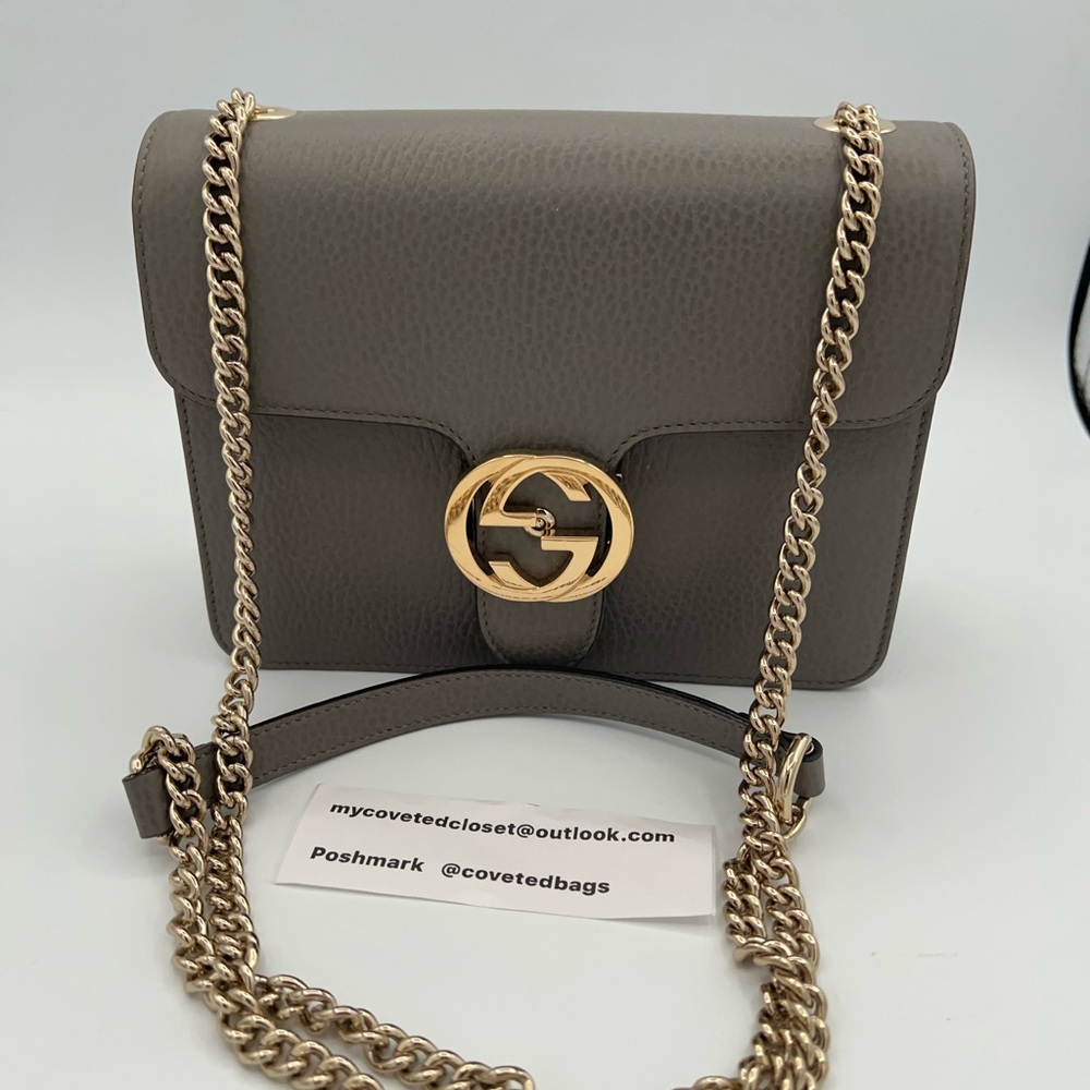 Gucci Interlocking Gray GG Small Leather Shoulder Bag w/Dust Bag and Inclusions